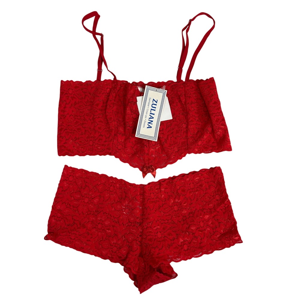 Zuliana VTG Y2K Red Floral Lace Lingerie Set Bralette and Shorts Size Small NWT